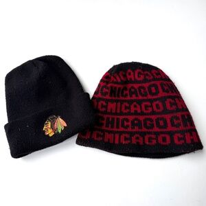 CHICAGO 2pc Bundle Unisex Winter Hat Chicago Blackhawks NHL Black Red FF17